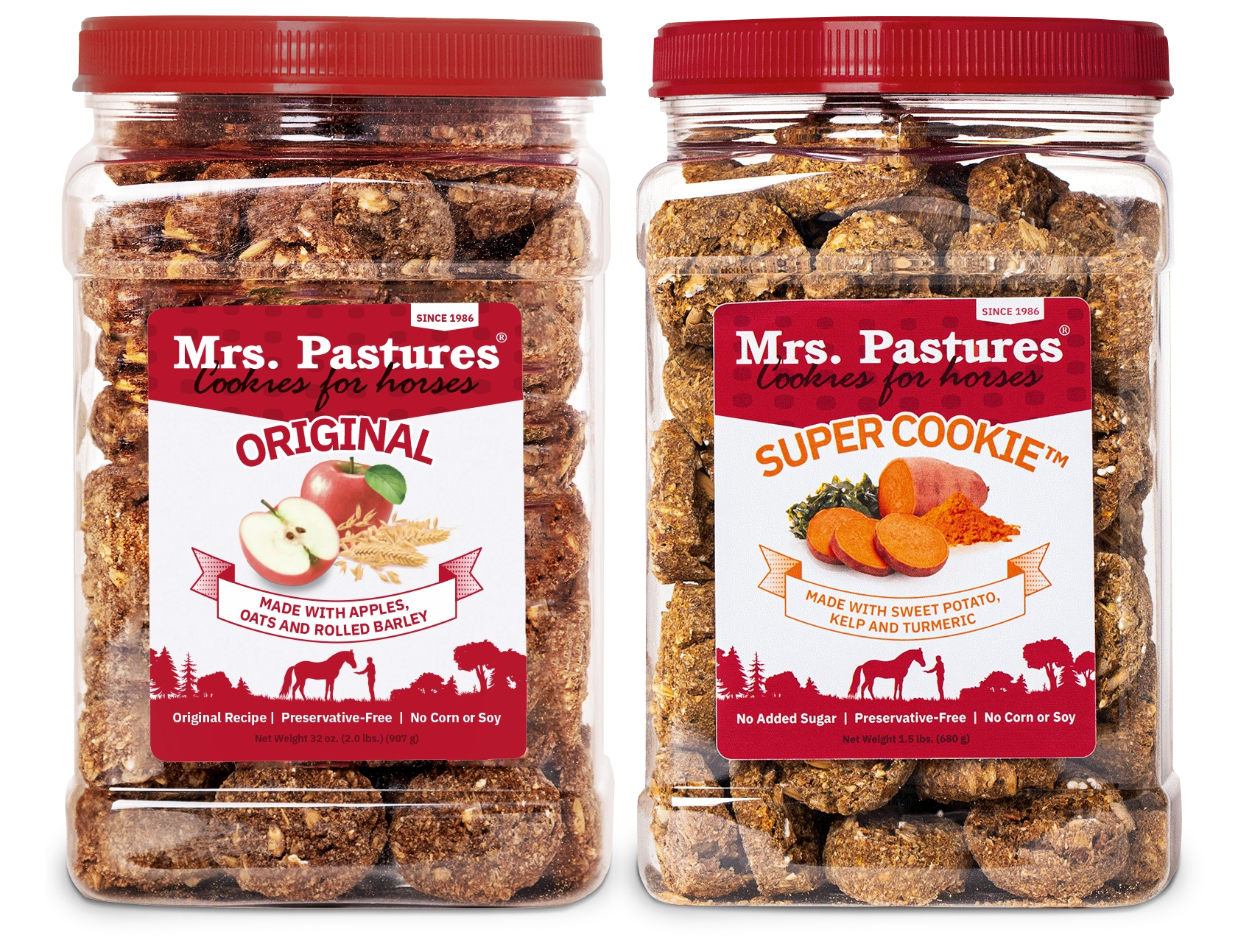 Two jars of Mrs. Pastures Cookies for Horses