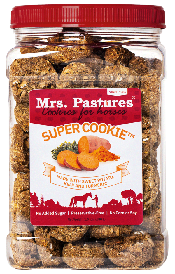 A jar of Mrs. Pastures Super Cookie