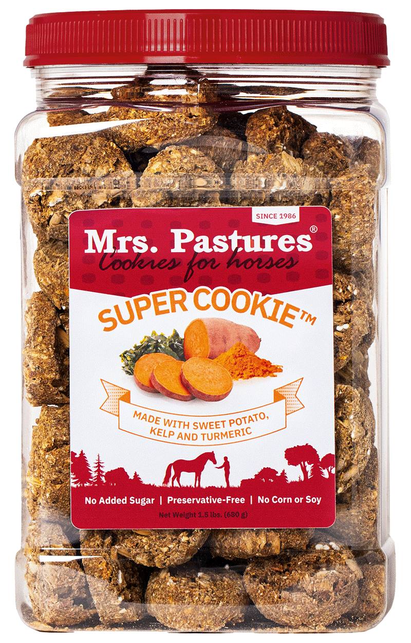 A jar of Mrs. Pastures Super Cookie
